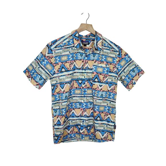 Patagonia Go To Shirt High Hopes Men’s SMALL Blue Geometric Print Short Sleeve - Picture 1 of 6